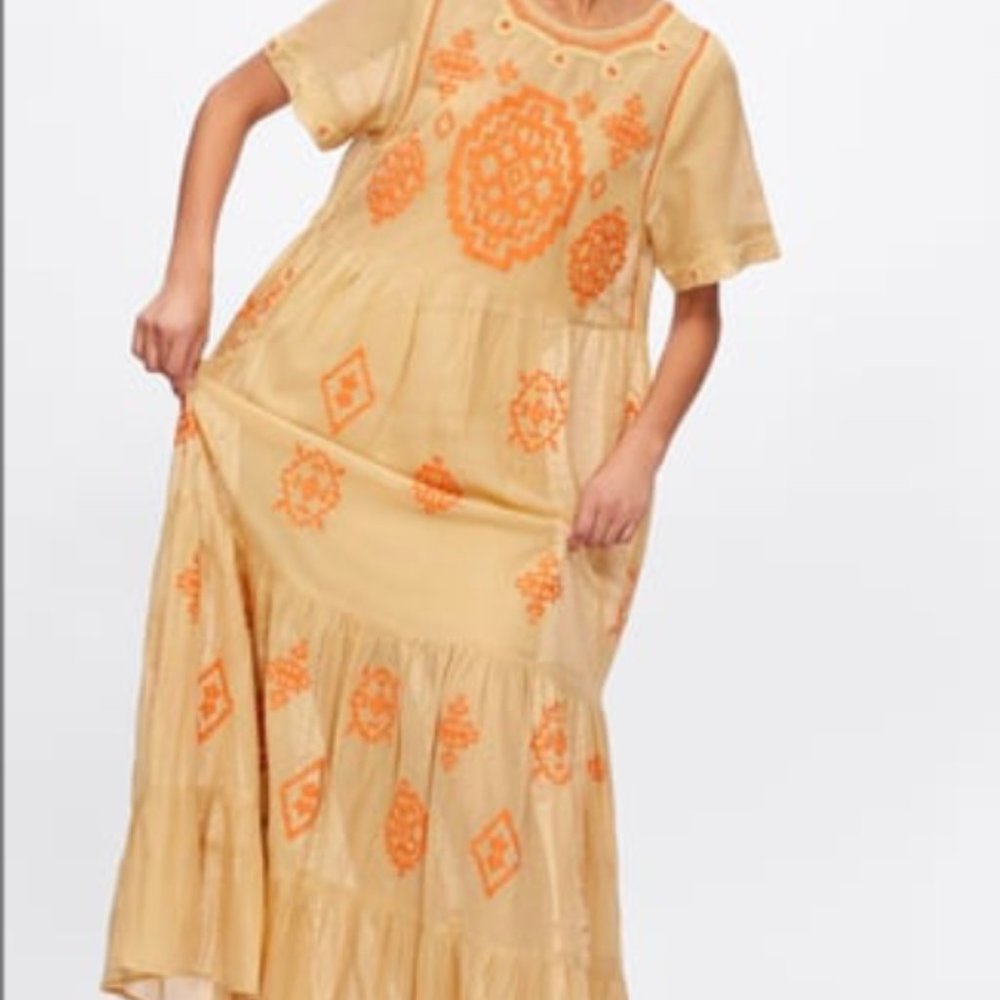 Zara Orange Embroidered Maxi Small